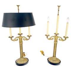 Pair of Solid Brass & Marble Candelabra Style Table Lamps w/ Matching Shades