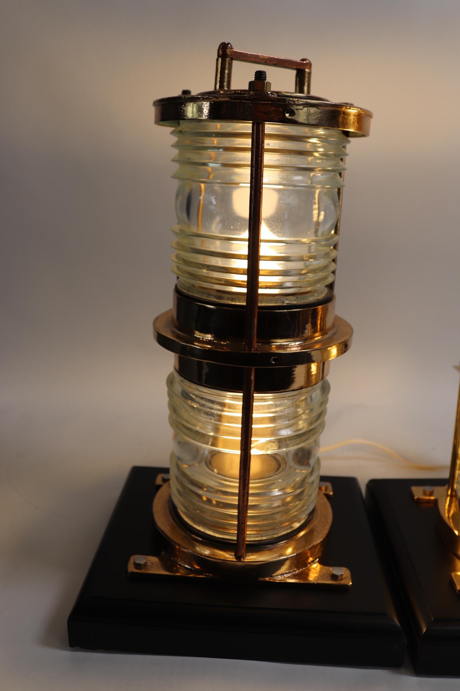 Pair of Solid Brass Maritime Pier Beacons In Good Condition In Norwell, MA
