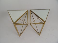 Pair of Solid Brass Midcentury Classic Triangle Tables