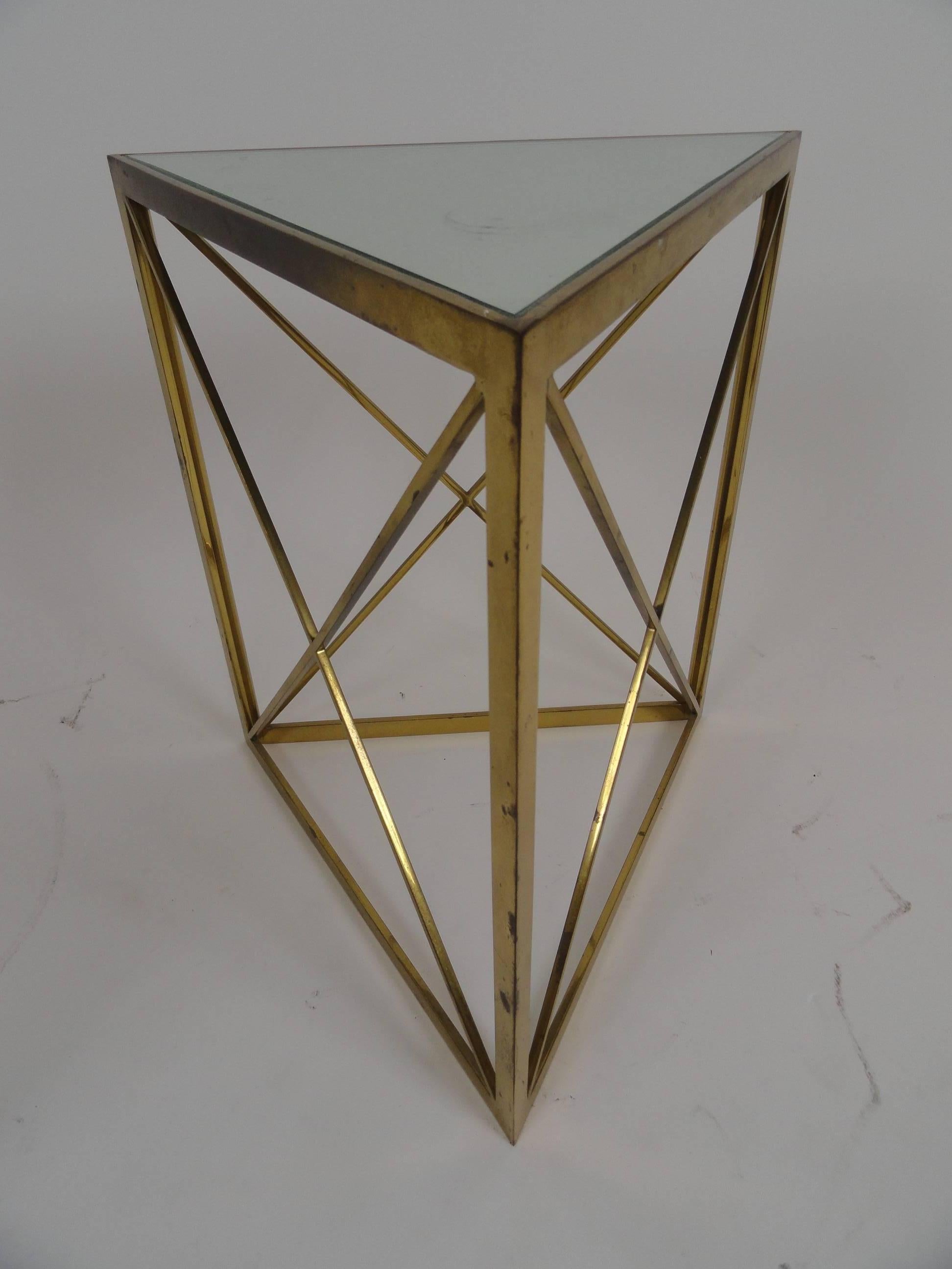 American Pair of Solid Brass Midcentury Classic Triangle Tables For Sale