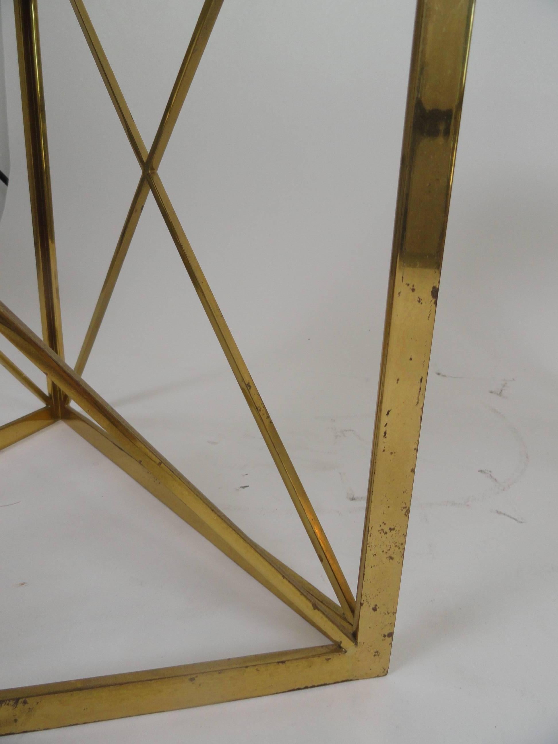 Late 20th Century Pair of Solid Brass Midcentury Classic Triangle Tables For Sale