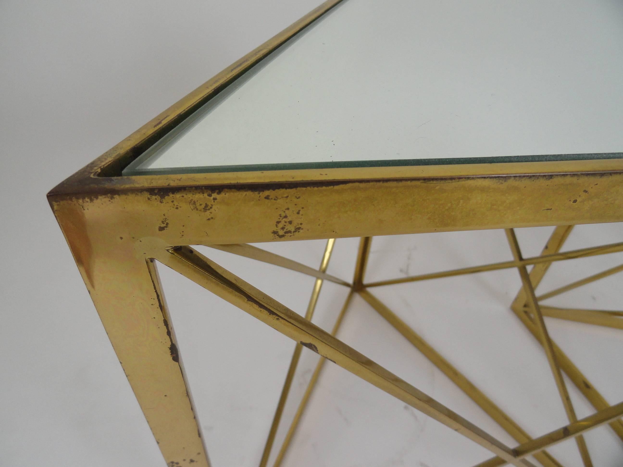 Pair of Solid Brass Midcentury Classic Triangle Tables For Sale 2