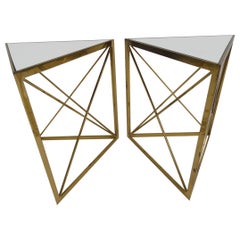 Pair of Solid Brass Midcentury Classic Triangle Tables