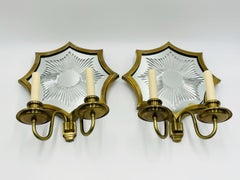 Pair of Solid Brass & Mirror Wall Sconces, E. F. Caldwell Attb