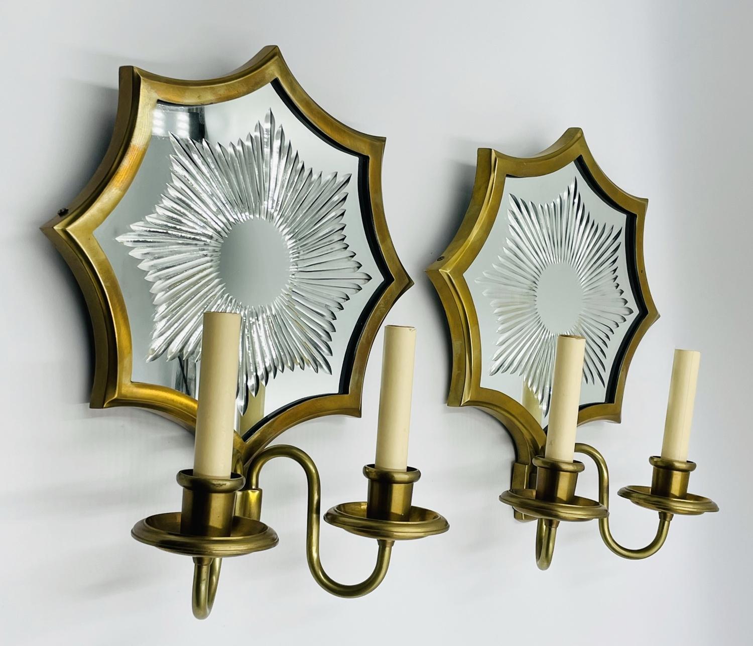 Pair of Solid Brass & Mirror Wall Sconces, E. F. Caldwell Attb 1