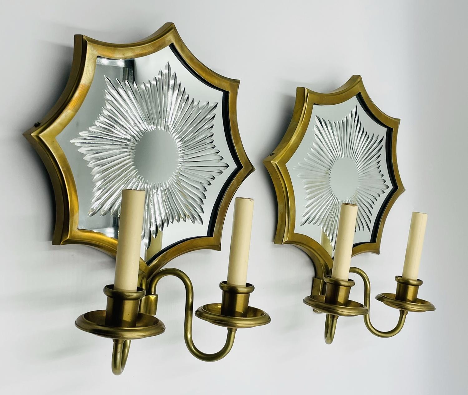 Pair of Solid Brass & Mirror Wall Sconces, E. F. Caldwell Attb 2