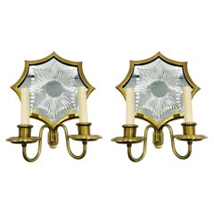 Pair of Solid Brass & Mirror Wall Sconces, E. F. Caldwell Attb