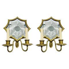 Pair of Solid Brass & Mirror Wall Sconces, E. F. Caldwell Attb