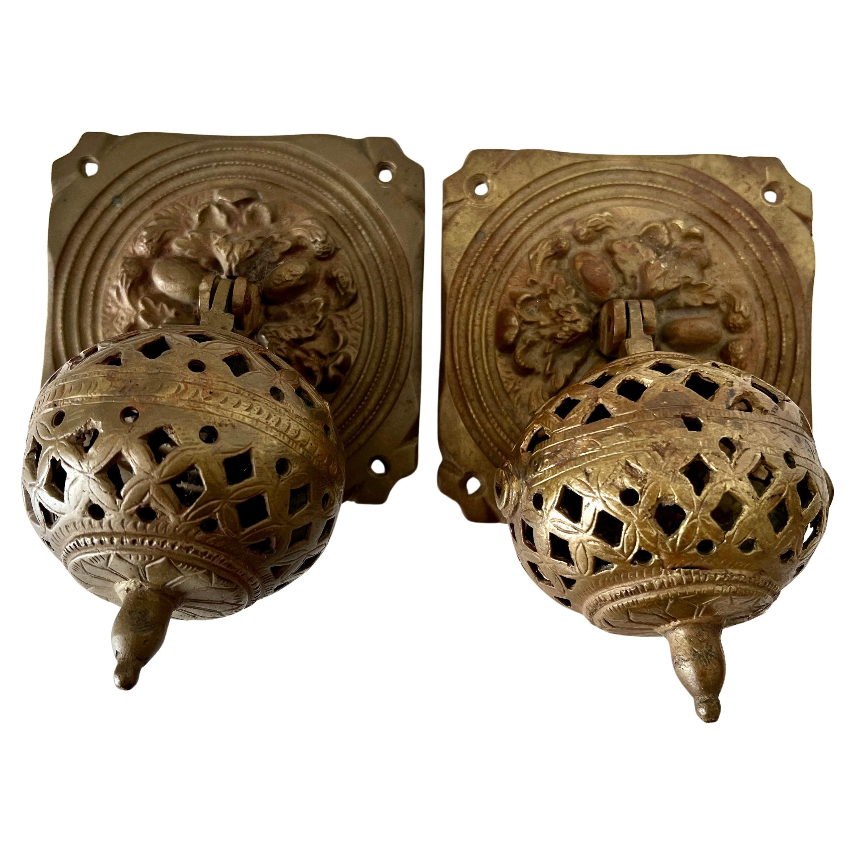 Pair of Solid Brass Moroccan or Moorish Style Door Handles or Pulls For Sale