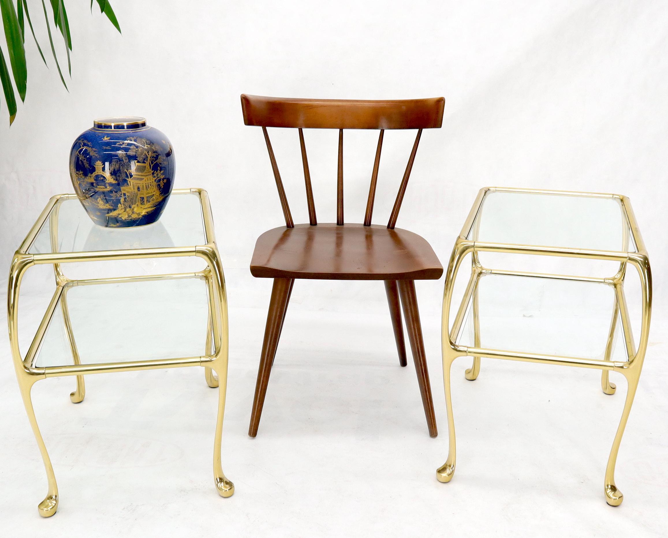 Pair of Solid Brass or Bronze Rectangular Two-Tier Glass Top Side End Tables For Sale 4