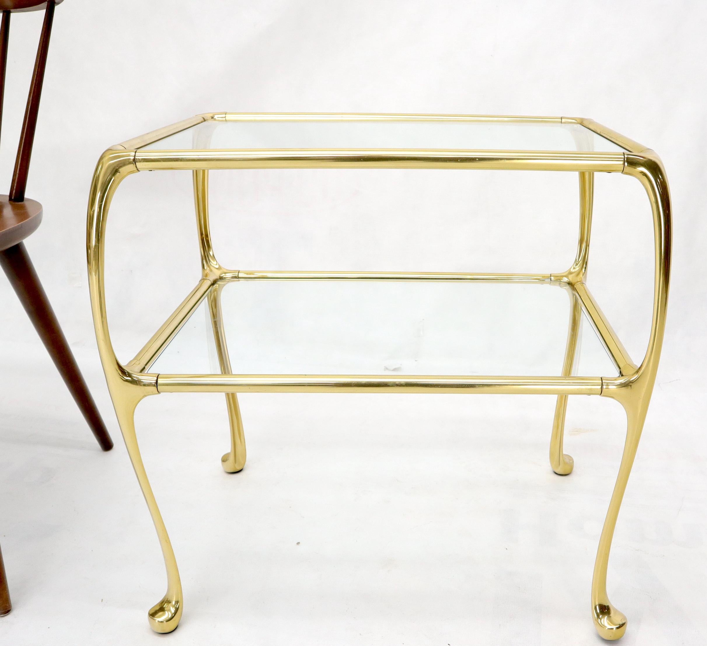Pair of Solid Brass or Bronze Rectangular Two-Tier Glass Top Side End Tables For Sale 6