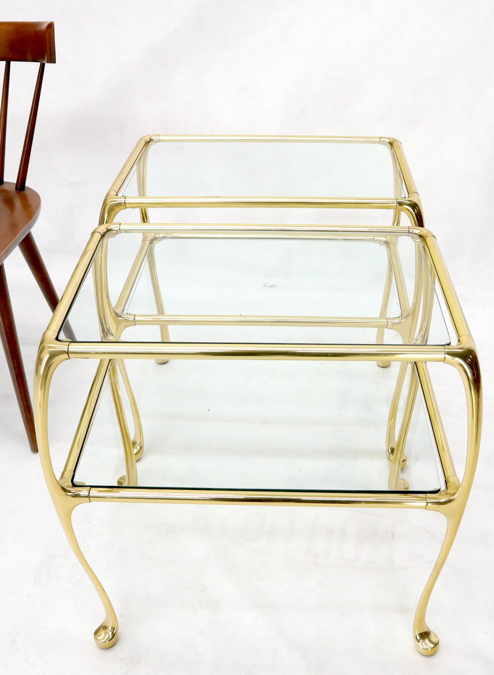 Pair of Solid Brass or Bronze Rectangular Two-Tier Glass Top Side End Tables For Sale 7