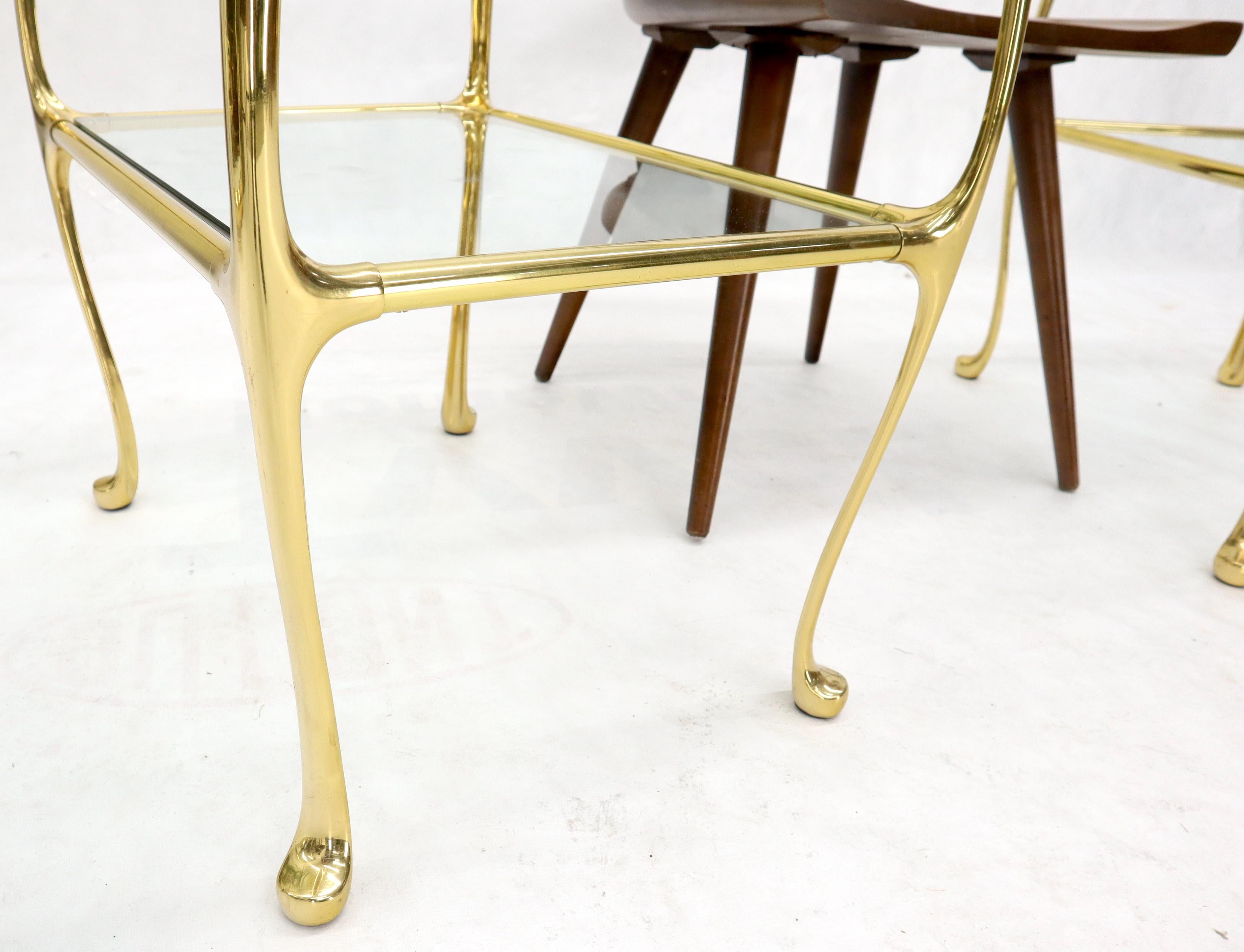 Pair of Solid Brass or Bronze Rectangular Two-Tier Glass Top Side End Tables In Good Condition For Sale In Rockaway, NJ