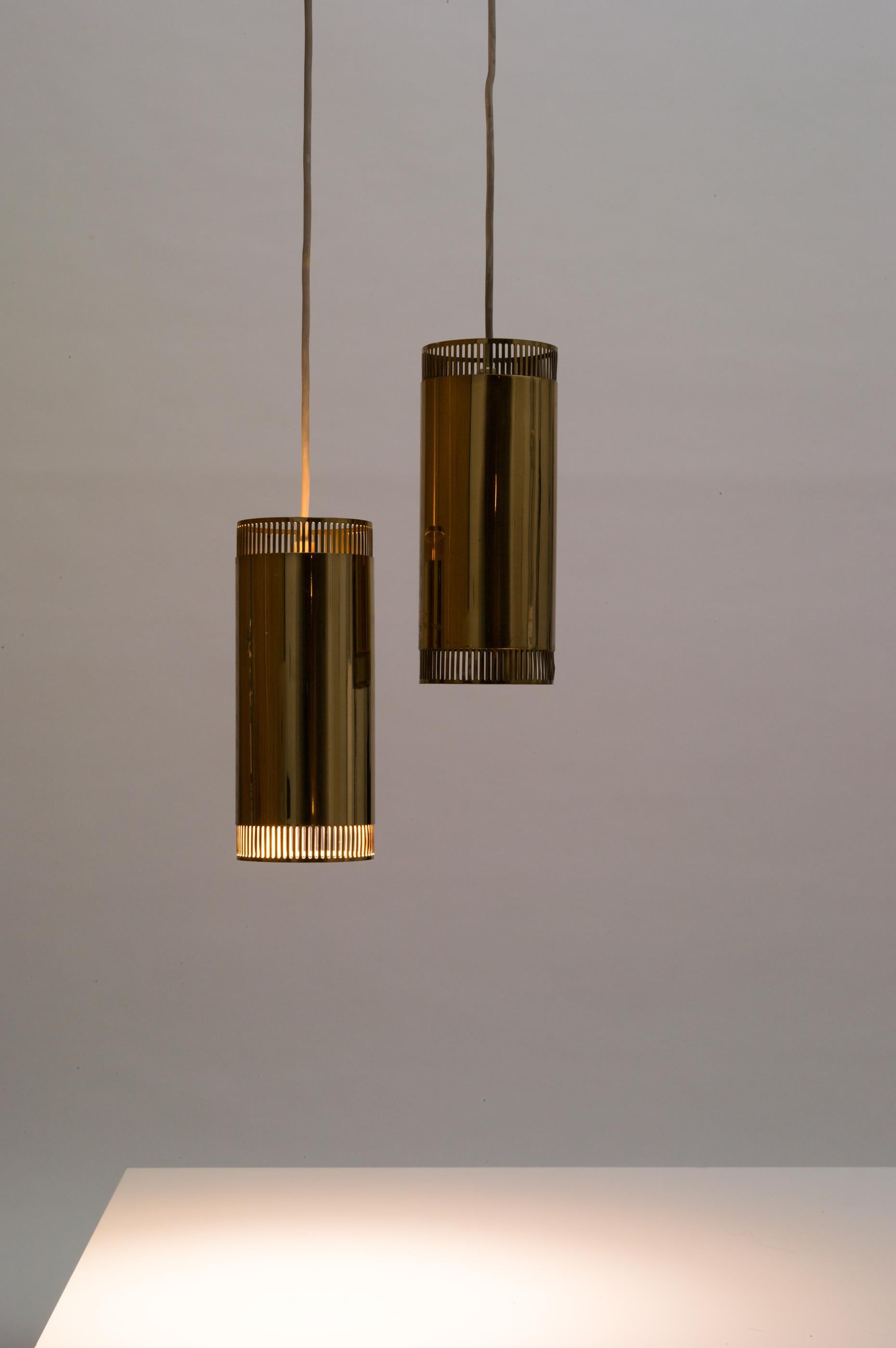 Scandinavian Modern Pair of Solid Brass Pendant Lights by Boréns, Sweden, 1950s