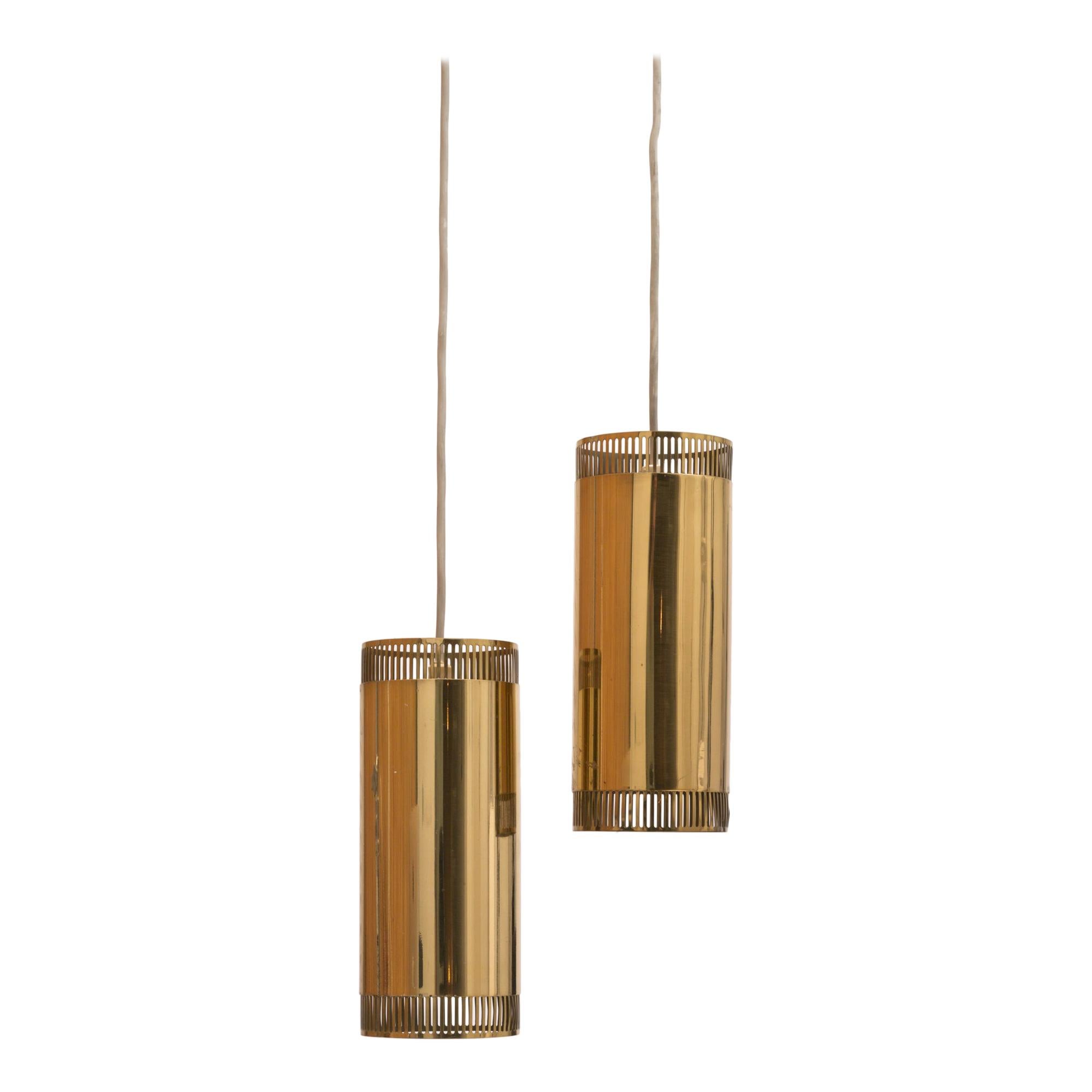 Pair of Solid Brass Pendant Lights by Boréns, Sweden, 1950s