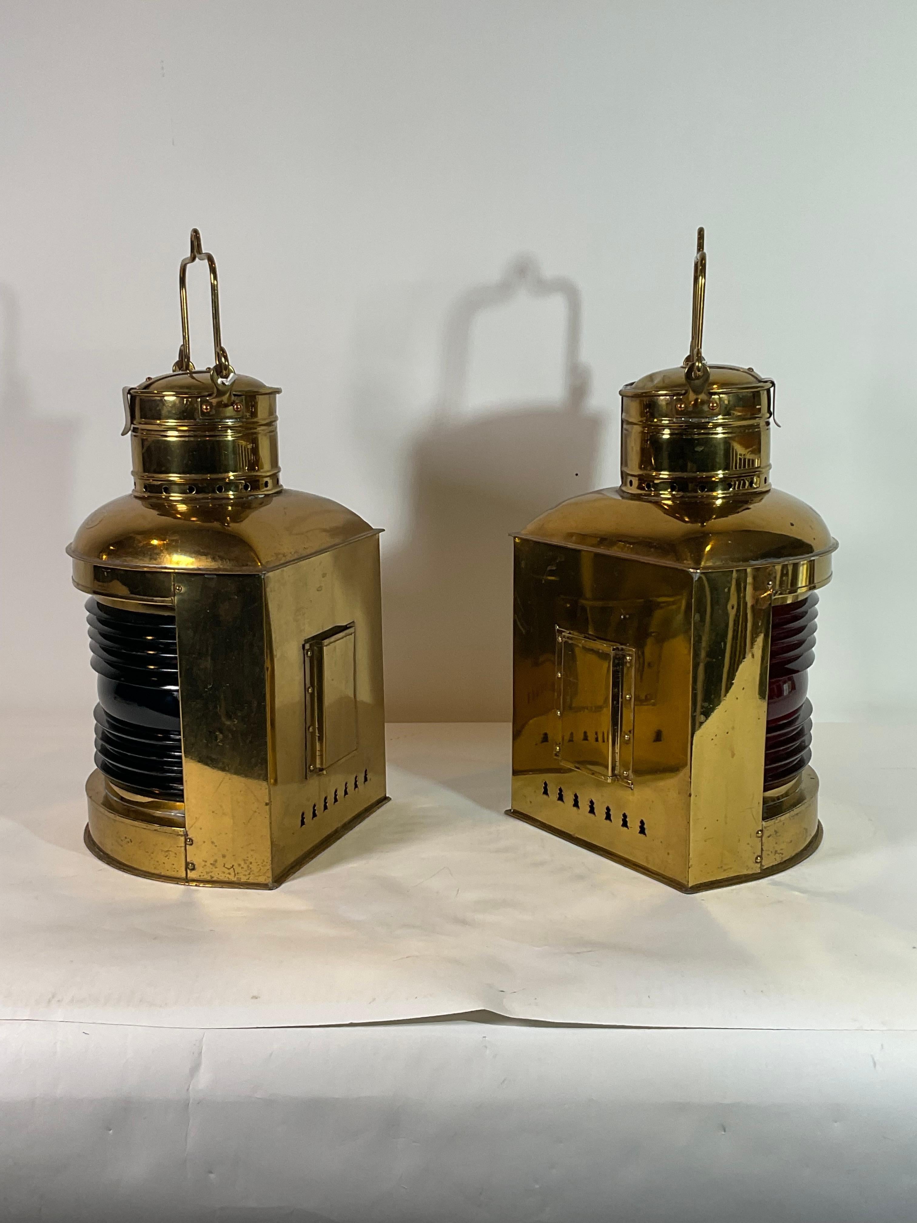 Pair of Solid Brass Port and Starboard Ships Lanterns For Sale 6