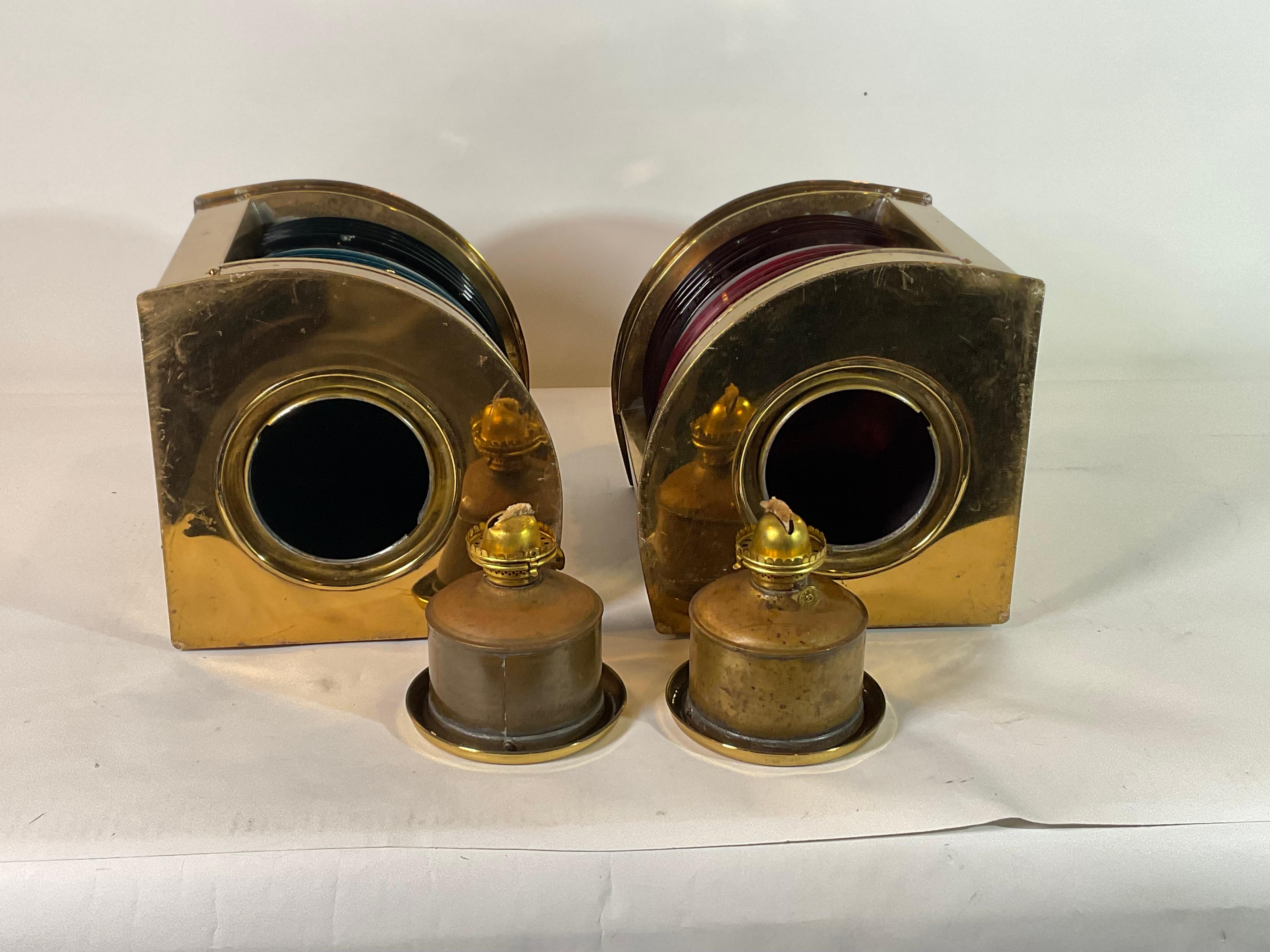 Pair of Solid Brass Port and Starboard Ships Lanterns For Sale 11