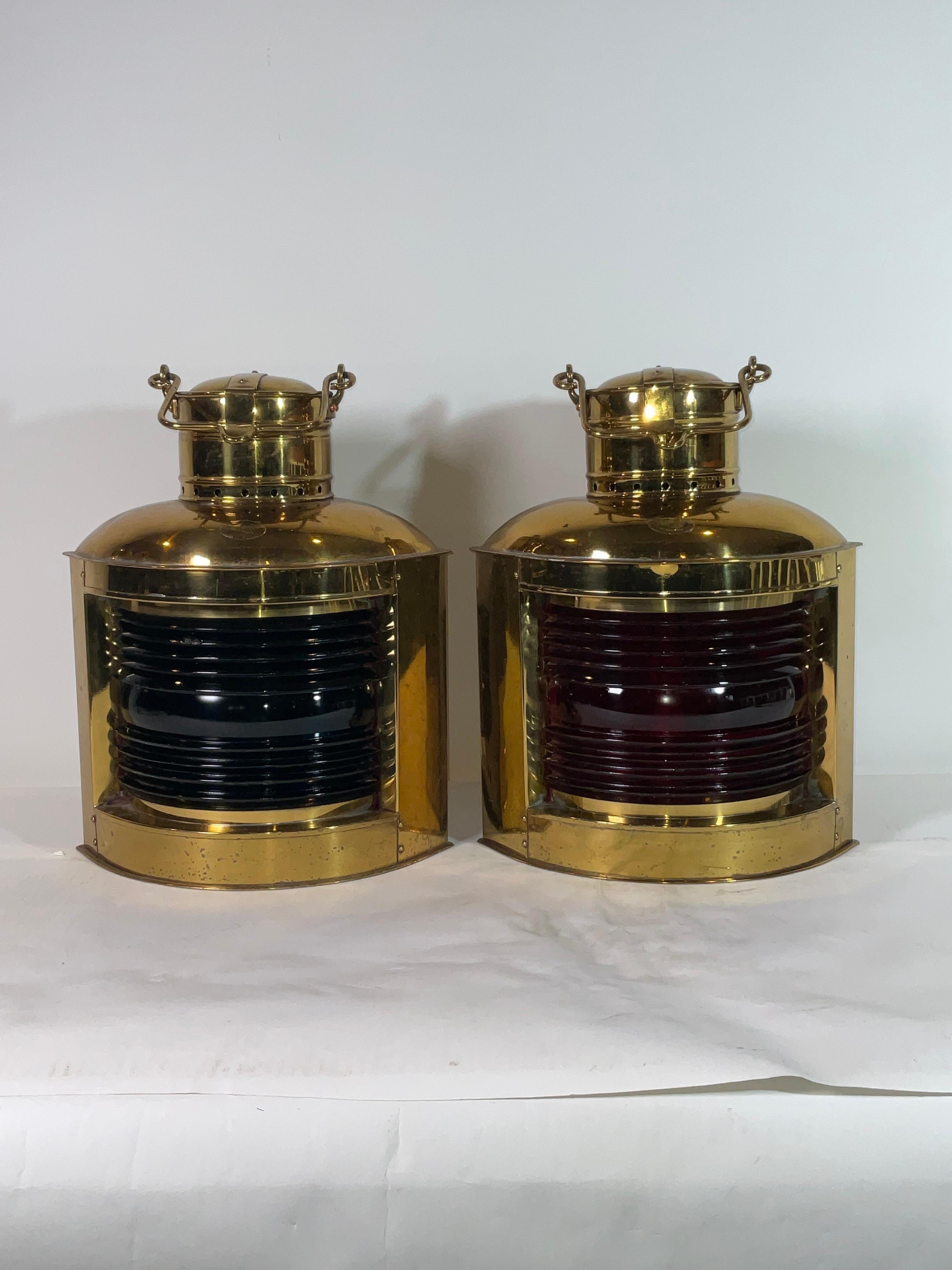 Pair of Solid Brass Port and Starboard Ships Lanterns For Sale 15