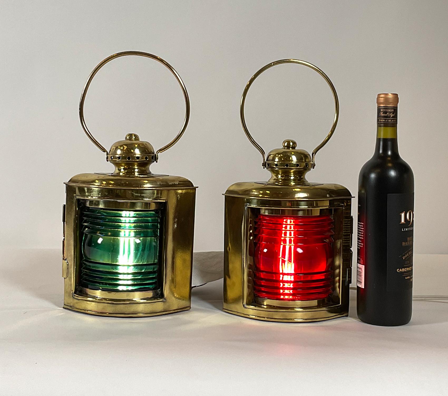 North American Pair of Solid Brass Port and Starboard Ship’s Lanterns