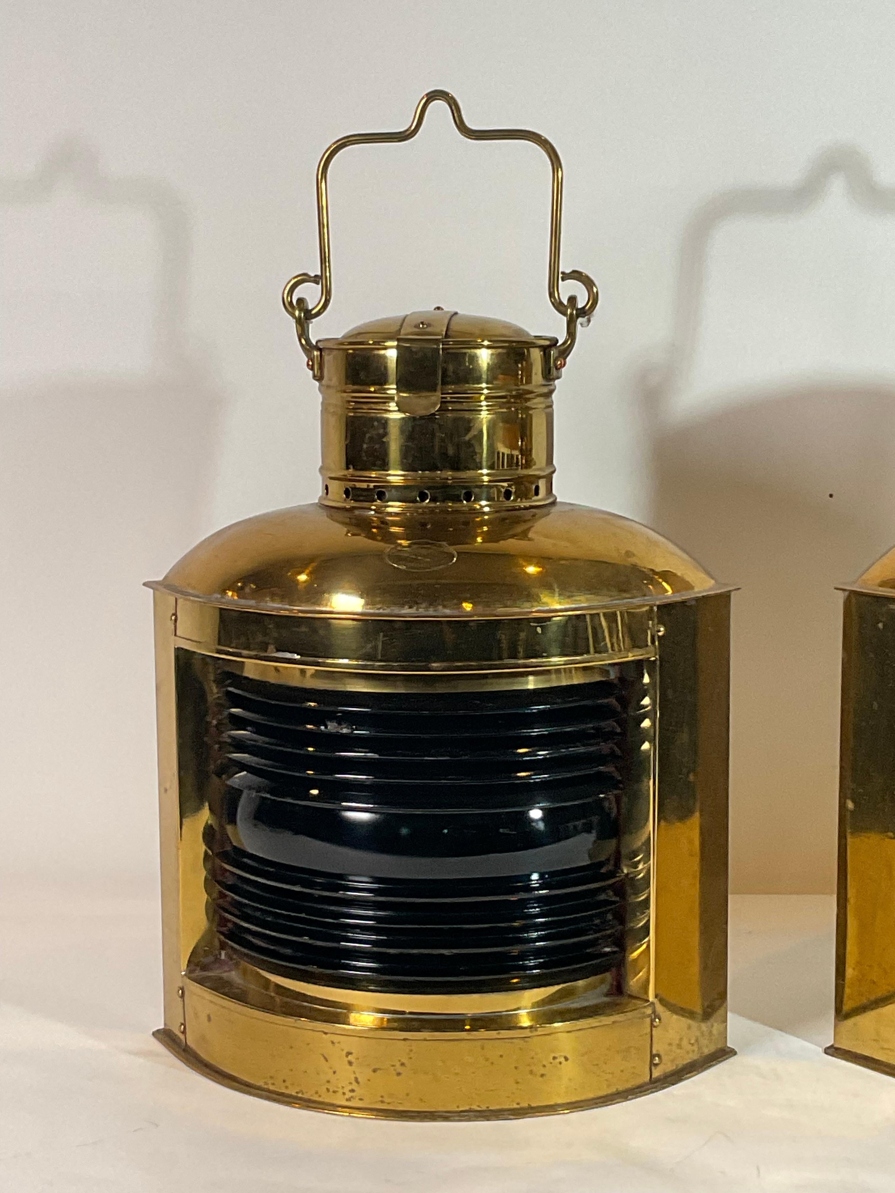 Pair of Solid Brass Port and Starboard Ships Lanterns For Sale 4