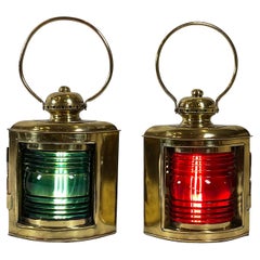 Antique Pair of Solid Brass Port and Starboard Ship’s Lanterns