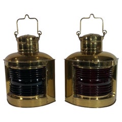 Vintage Pair of Solid Brass Port and Starboard Ships Lanterns