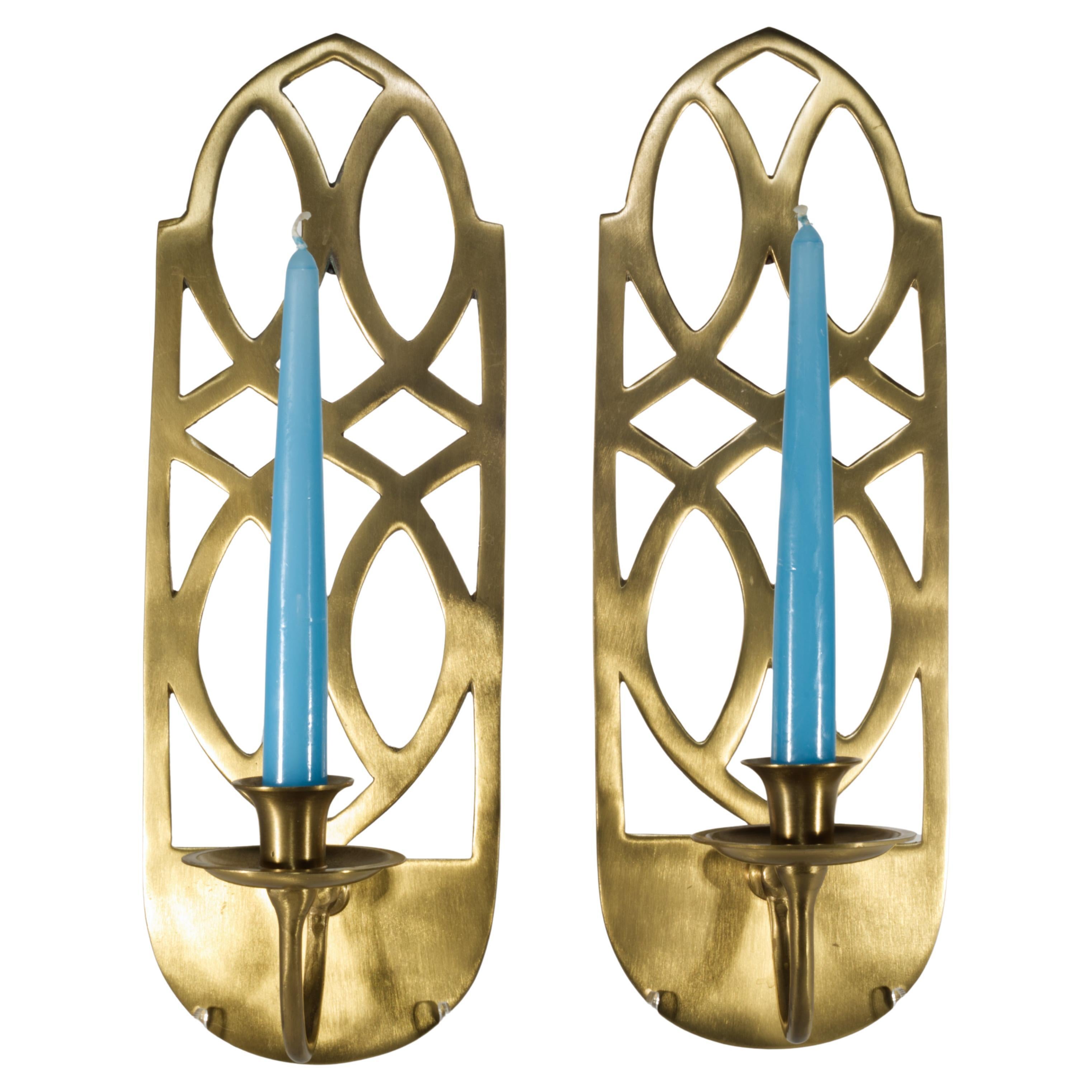 Pair of Solid Brass Reticulated Regency Wall Sconces For Sale