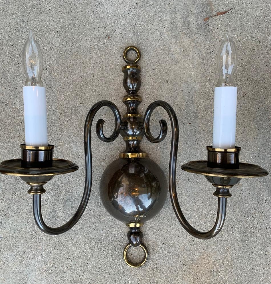 American Pair of Solid Brass Sconces by Feldman Lighting, circa 1970 For Sale