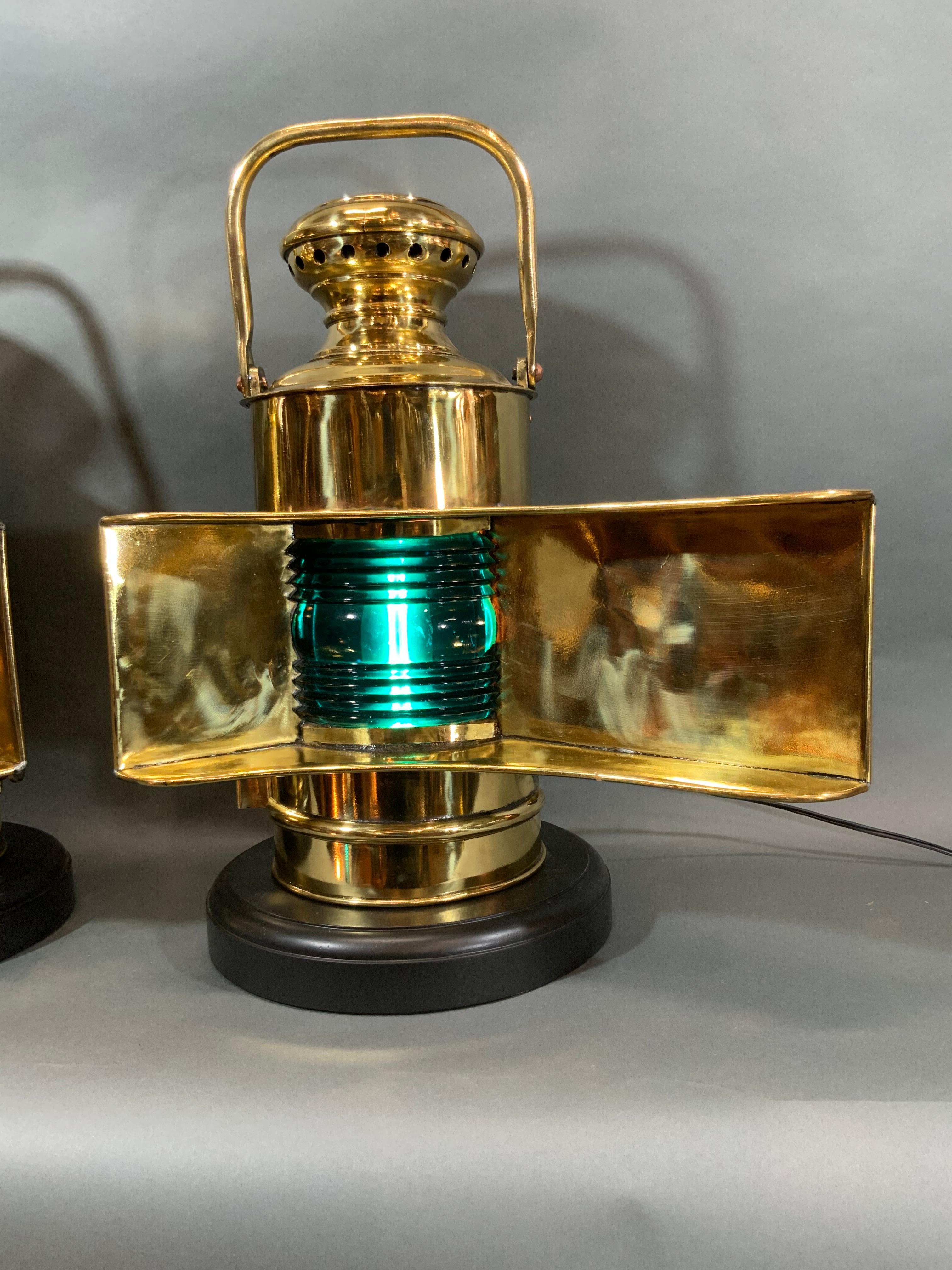 Pair of Solid Brass Ships Port and Starboard Lanterns For Sale 1