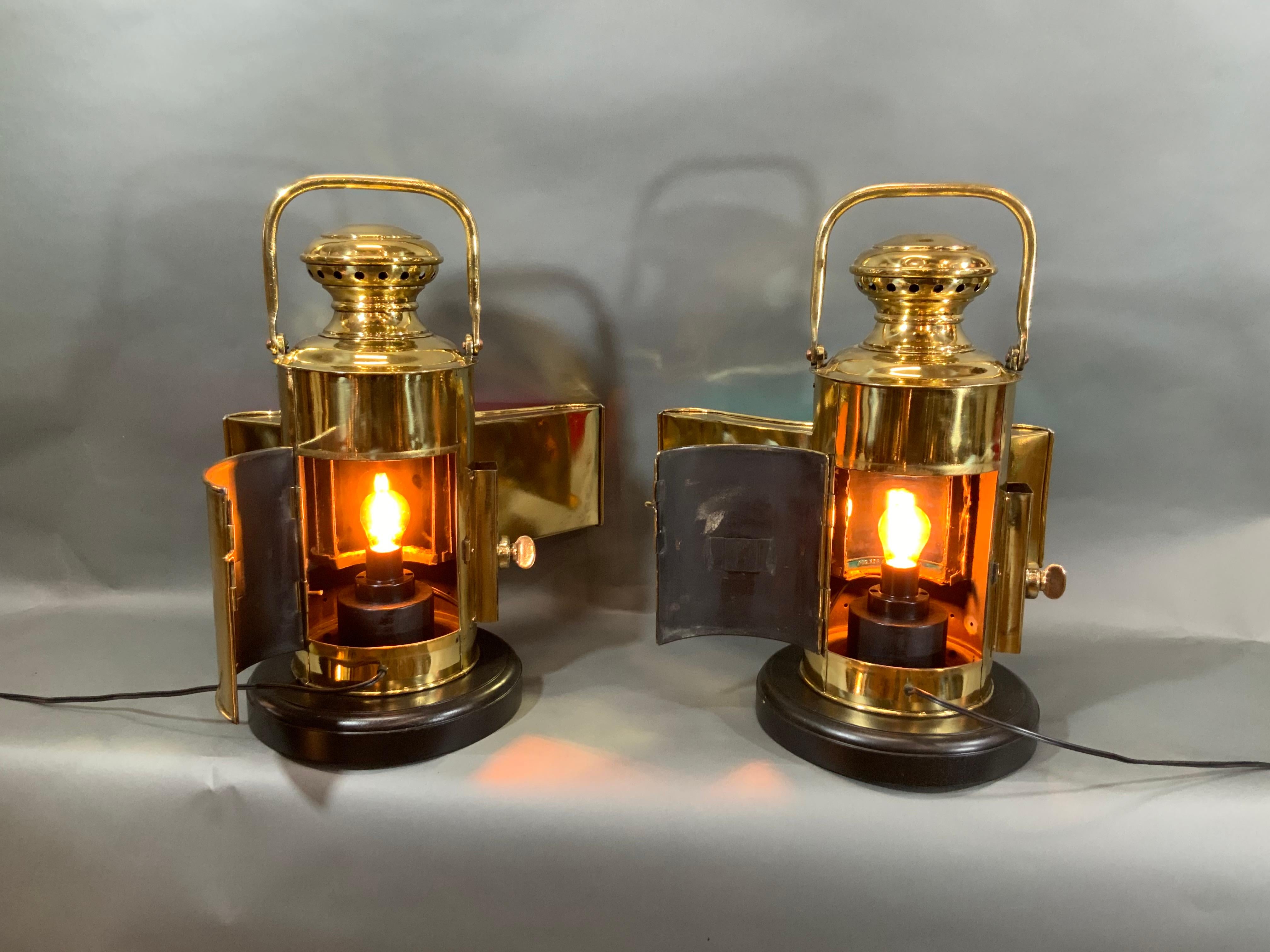 Pair of Solid Brass Ships Port and Starboard Lanterns For Sale 2