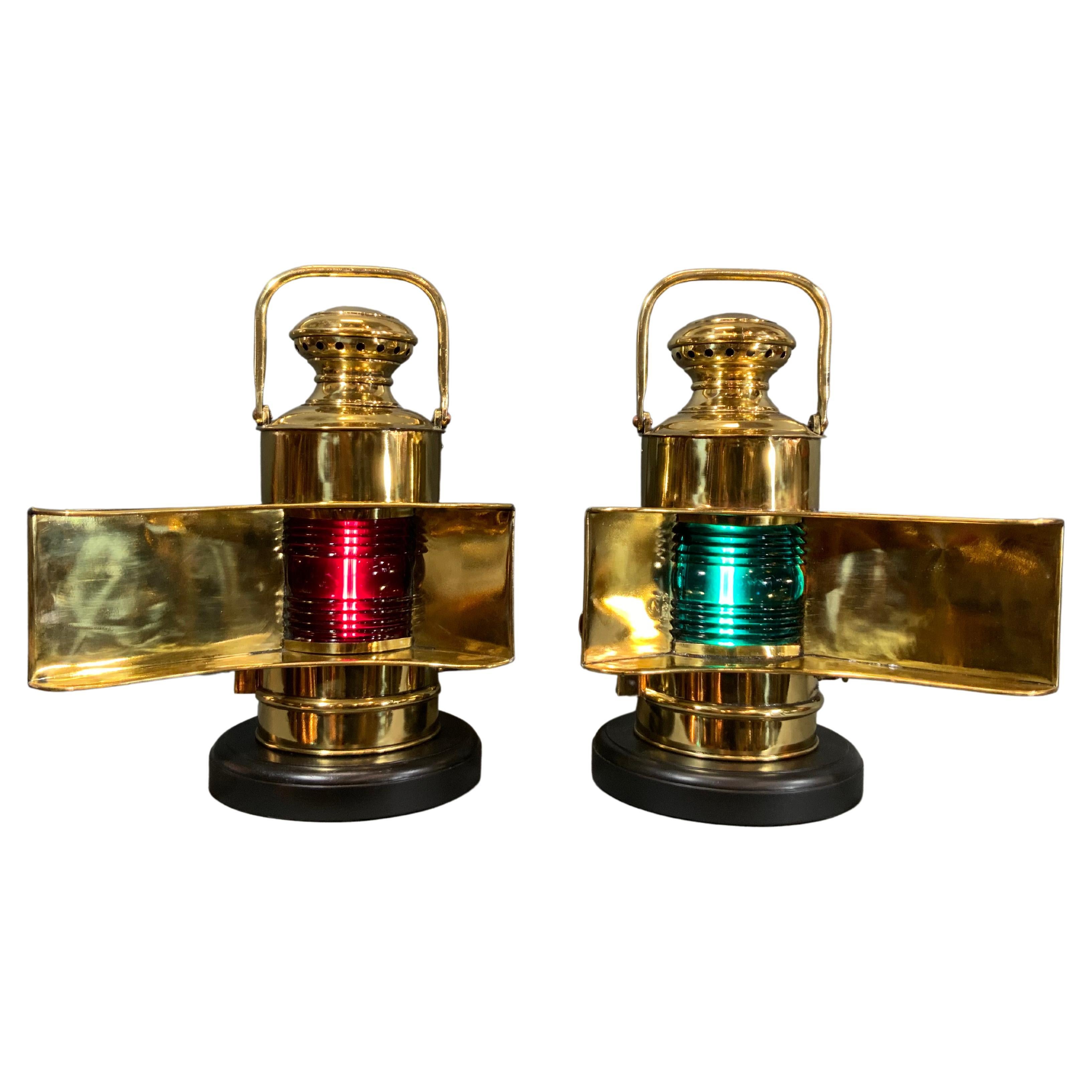 Pair of Solid Brass Ships Port and Starboard Lanterns For Sale