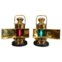 Antique Pair of Solid Brass Ships Port and Starboard Lanterns