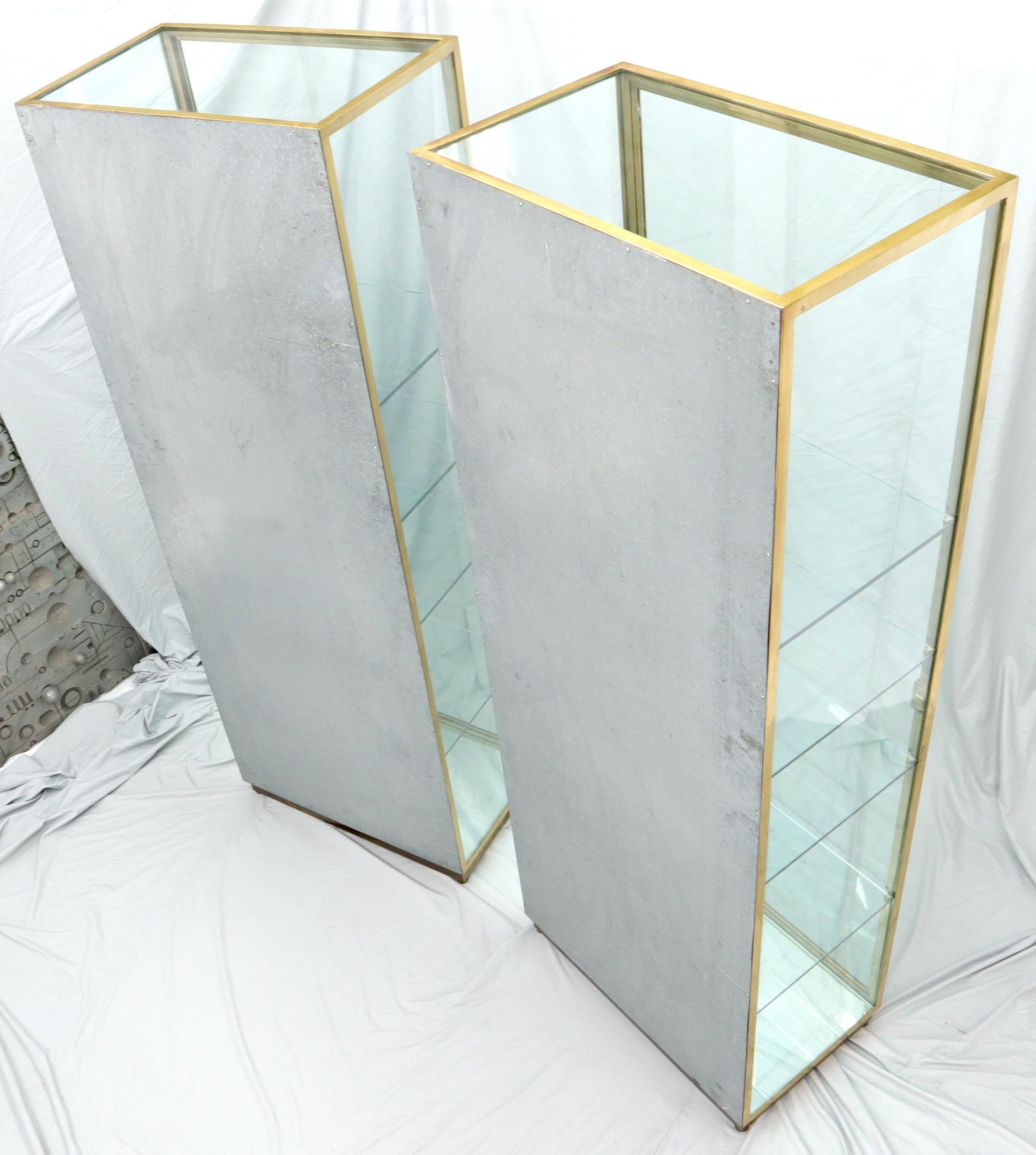 Pair of Solid Brass Studio Made Cube Shape Showcases Cabinets Shelves For Sale 9