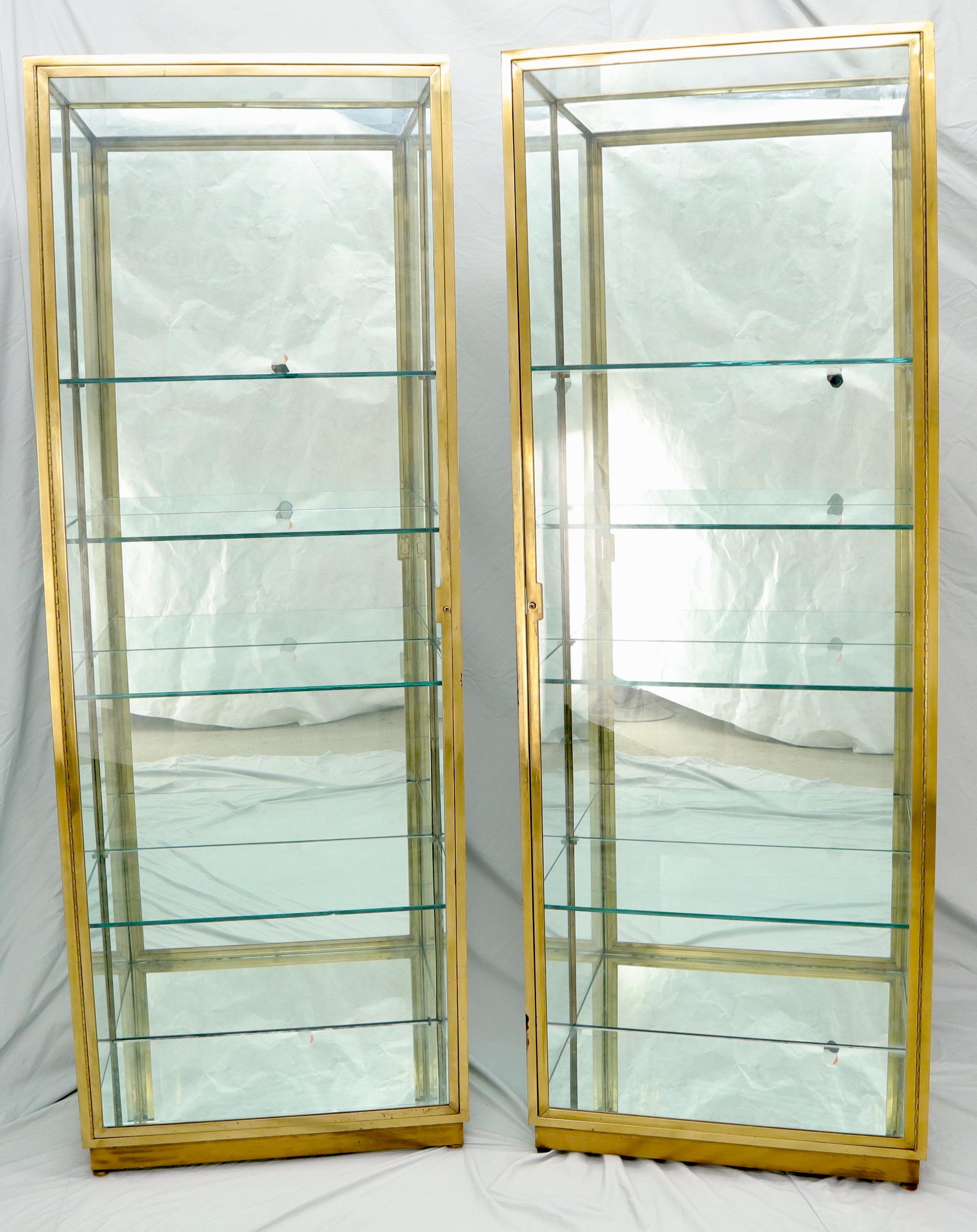 Mid-Century Modern Pair of Solid Brass Studio Made Cube Shape Showcases Cabinets Shelves For Sale