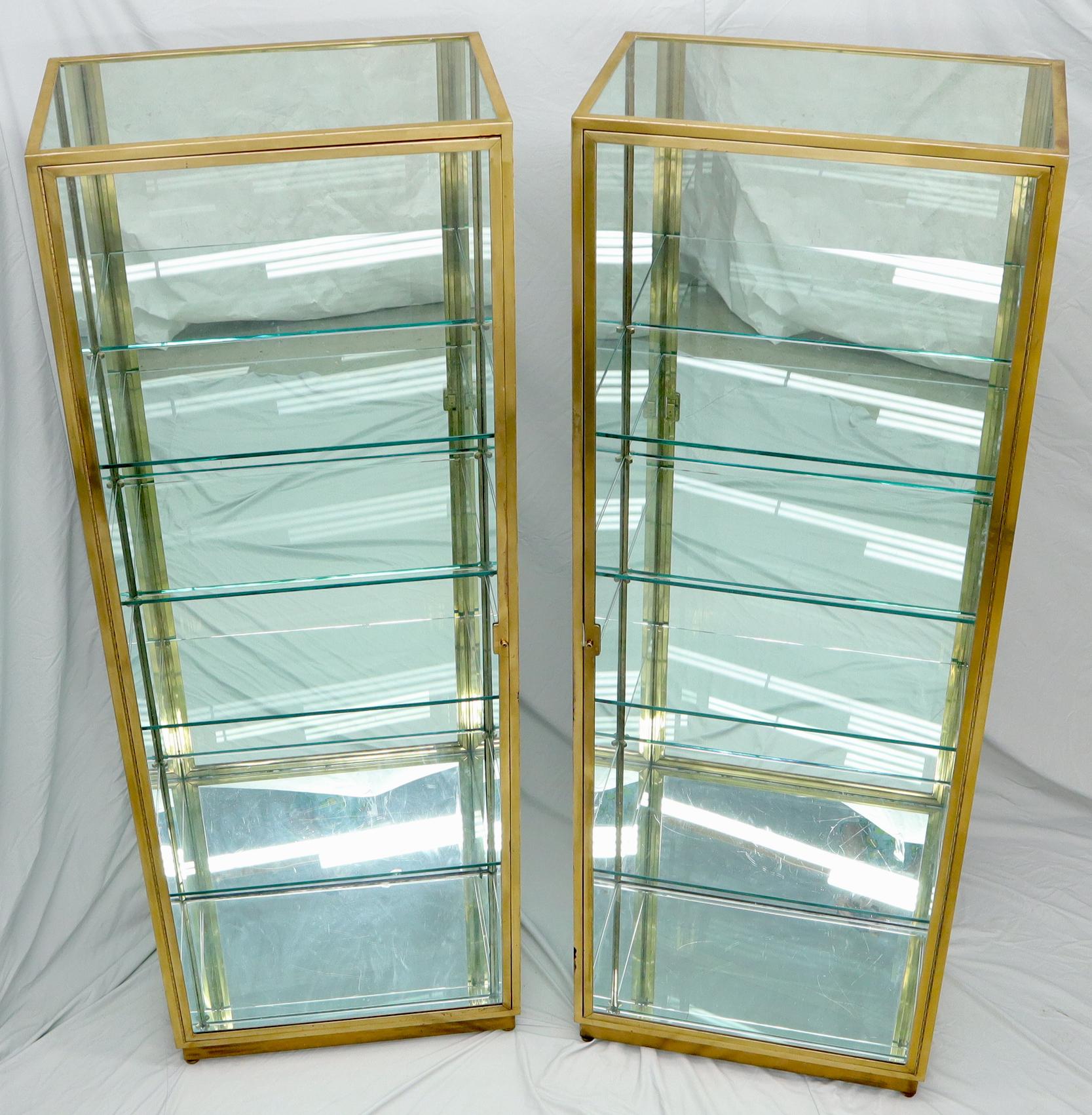 American Pair of Solid Brass Studio Made Cube Shape Showcases Cabinets Shelves For Sale