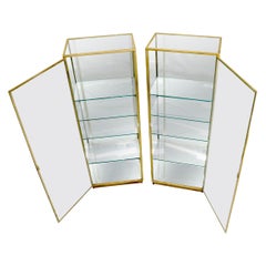 Used Pair of Solid Brass Studio Made Cube Shape Showcases Cabinets Shelves