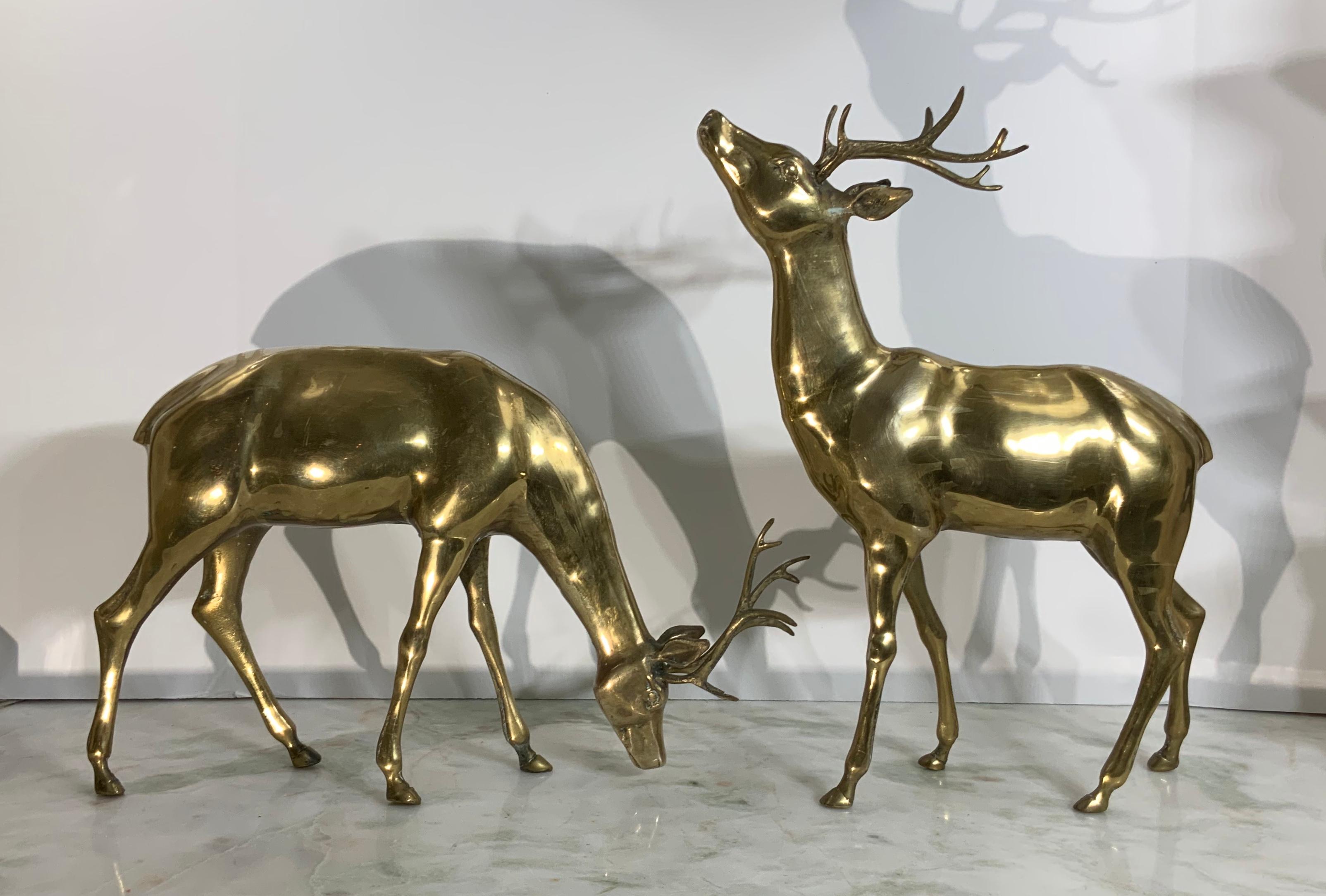 Elegant pair of deer made of solid brass, great decorative pair for a table of consul top.
Sizes: 3” deep x 12” wide x 14” high
3” deep x 15” wide x 9”.5 high
Priced for the two.