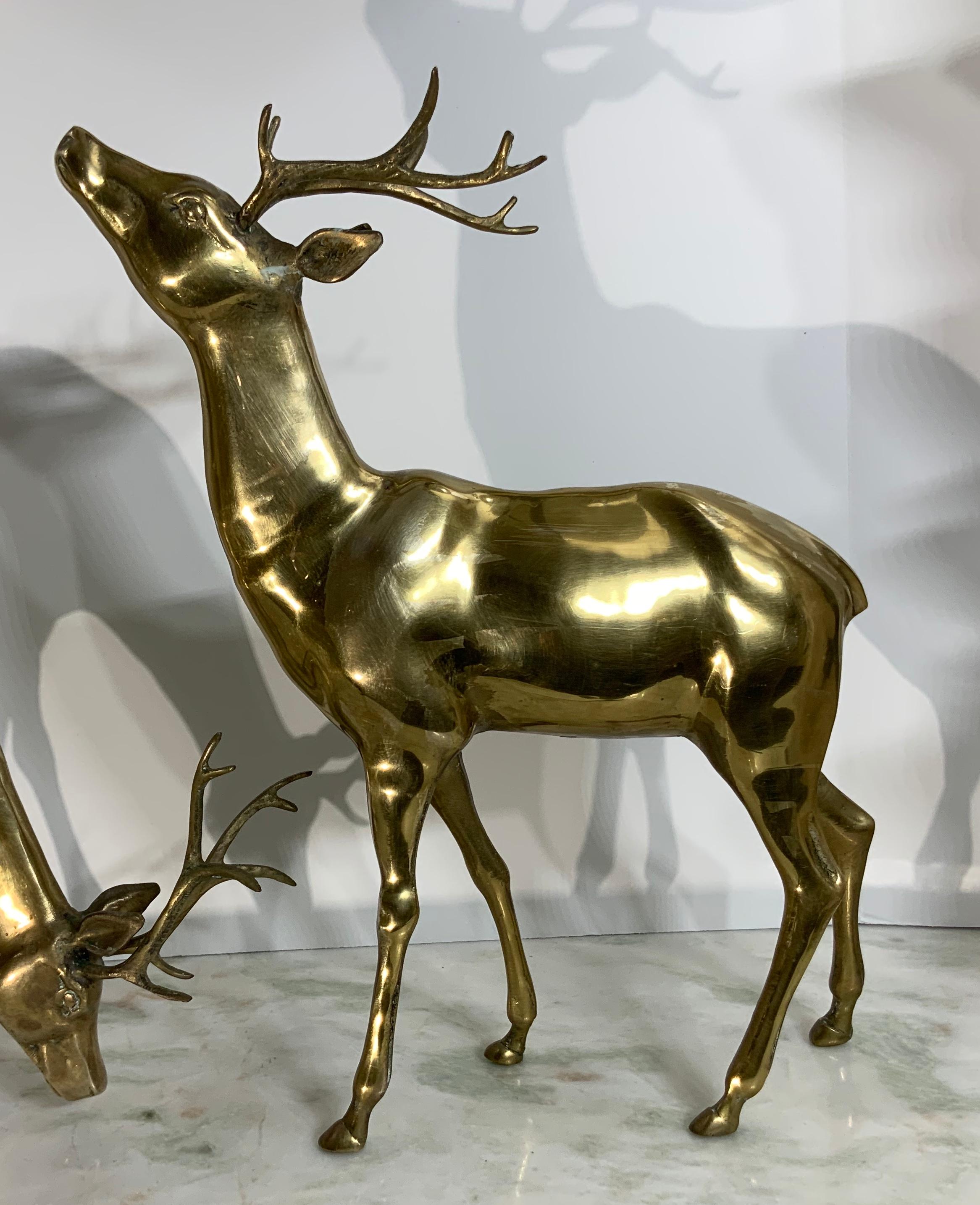 Asian Pair of Solid Brass Table Deer Sculpture