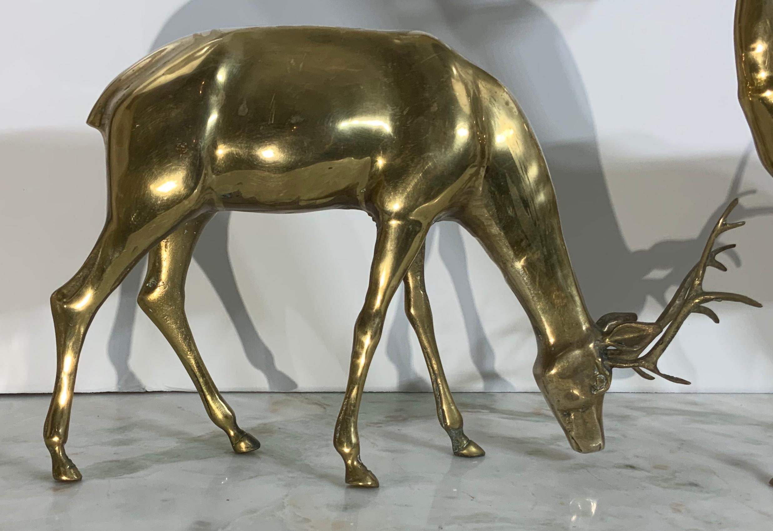 Late 20th Century Pair of Solid Brass Table Deer Sculpture