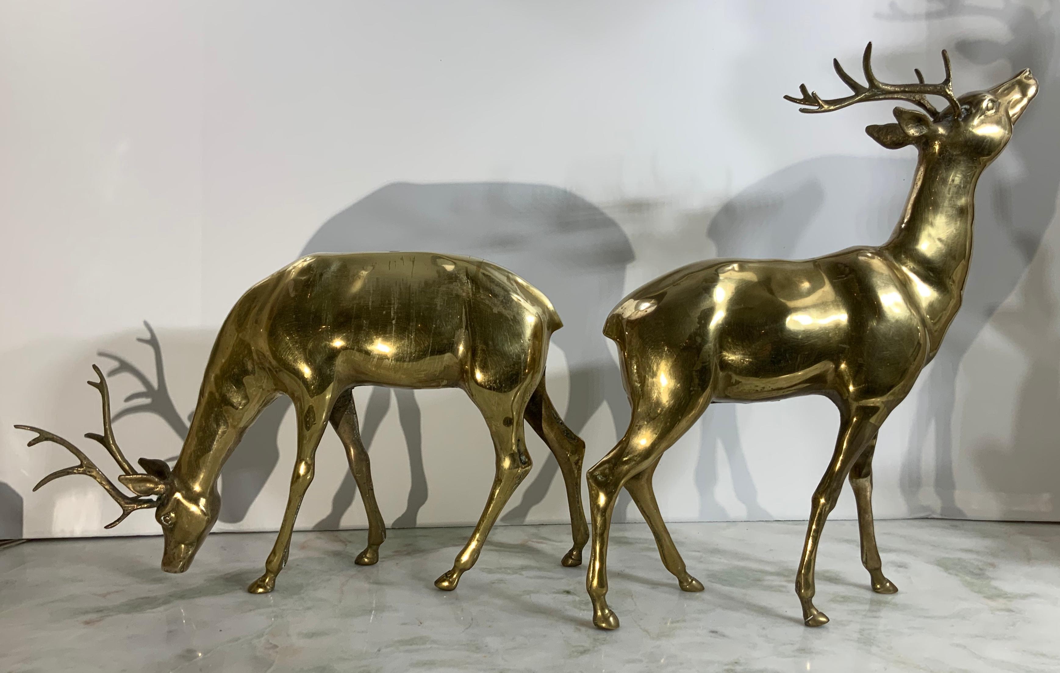 Pair of Solid Brass Table Deer Sculpture 1