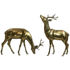 Pair of Solid Brass Table Deer Sculpture