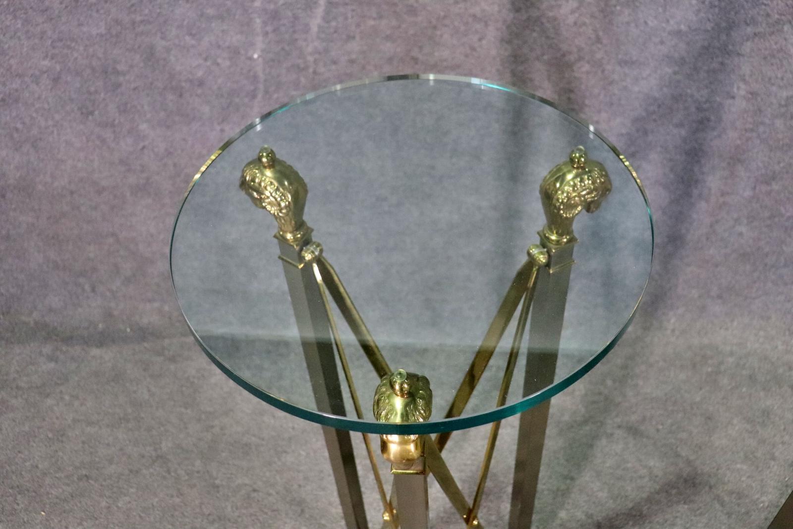 Pair of Solid Brass Thick Glass Top John Vesey Style Directoire Pedestals Stands For Sale 1