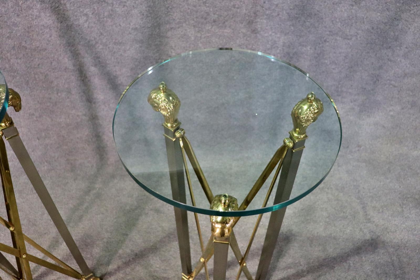 Pair of Solid Brass Thick Glass Top John Vesey Style Directoire Pedestals Stands For Sale 2