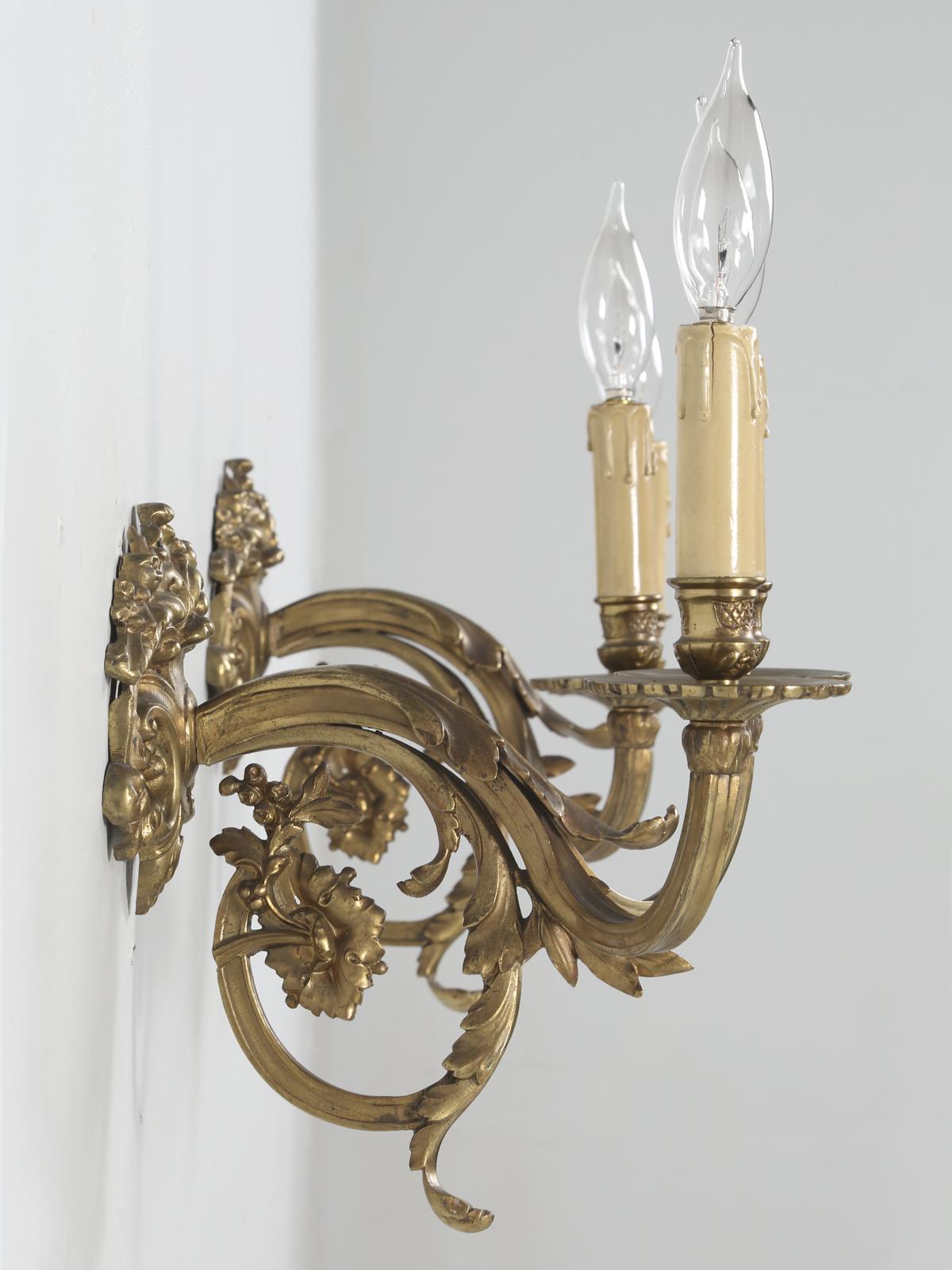 American Pair of Solid Brass Two-Light Sconces
