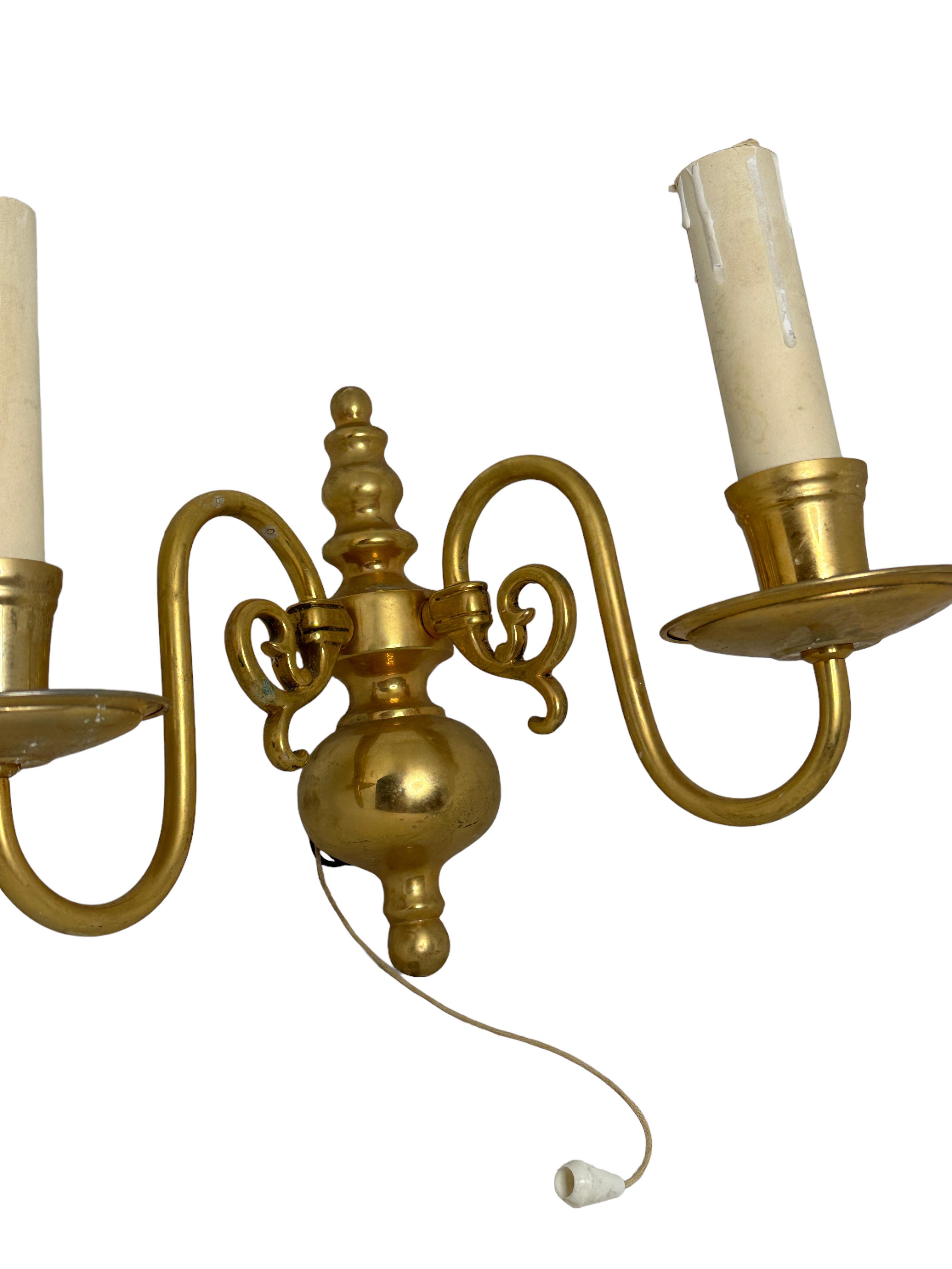 Pair of Solid Brass Two-Light Wall Sconces, Vintage, Austria, 1950s In Good Condition For Sale In Nuernberg, DE