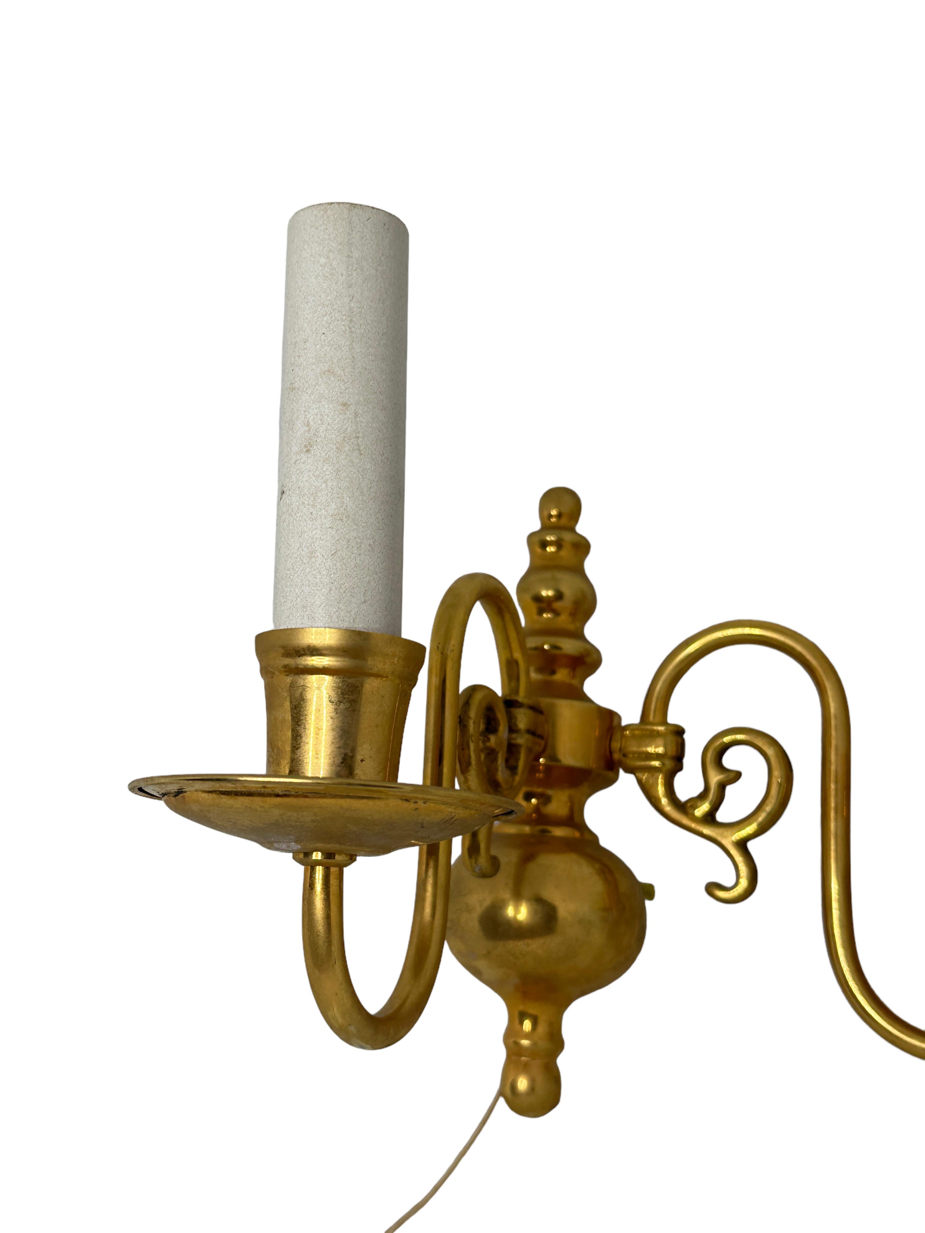Metal Pair of Solid Brass Two-Light Wall Sconces, Vintage, Austria, 1950s For Sale