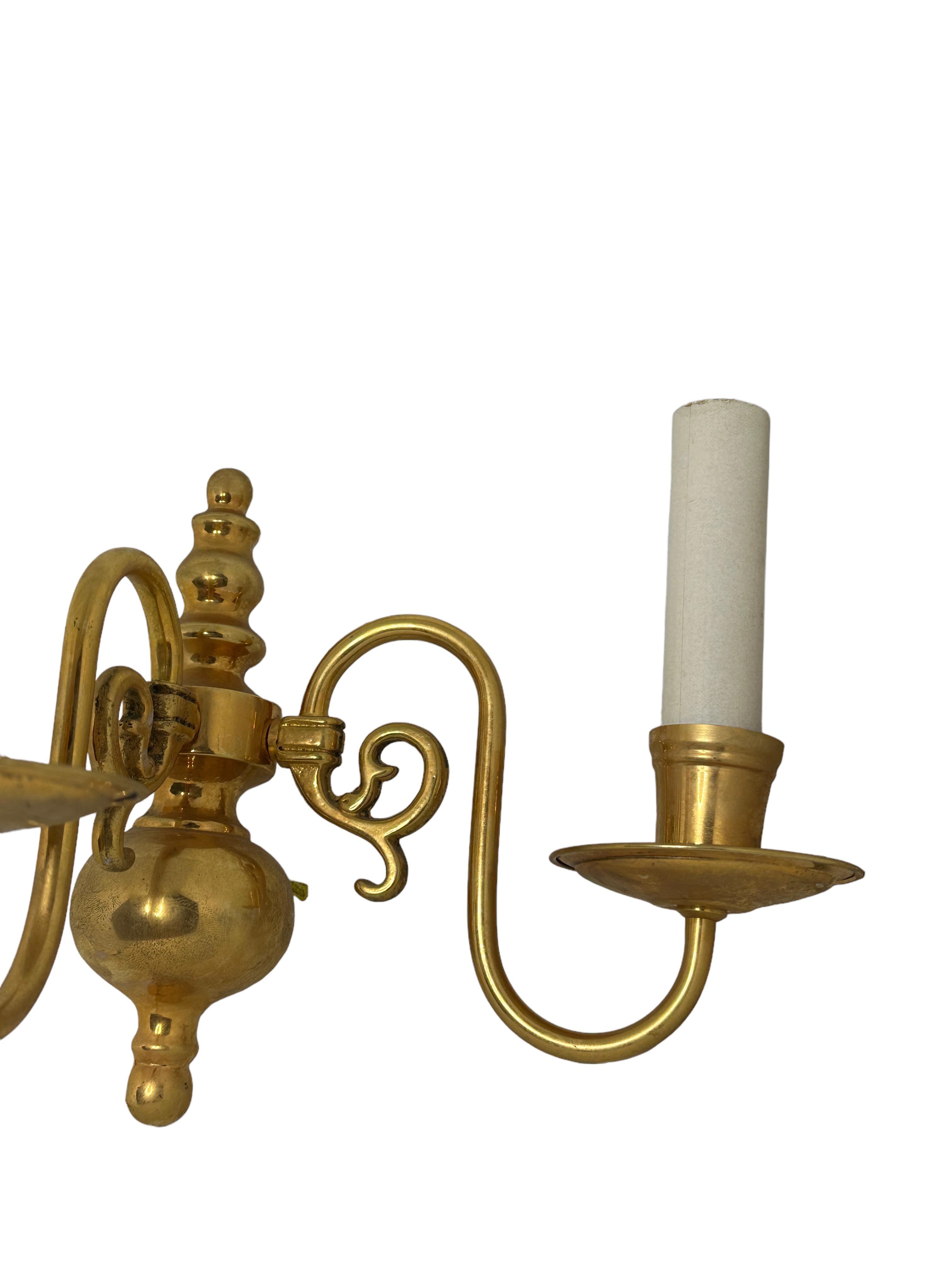 Pair of Solid Brass Two-Light Wall Sconces, Vintage, Austria, 1950s For Sale 1