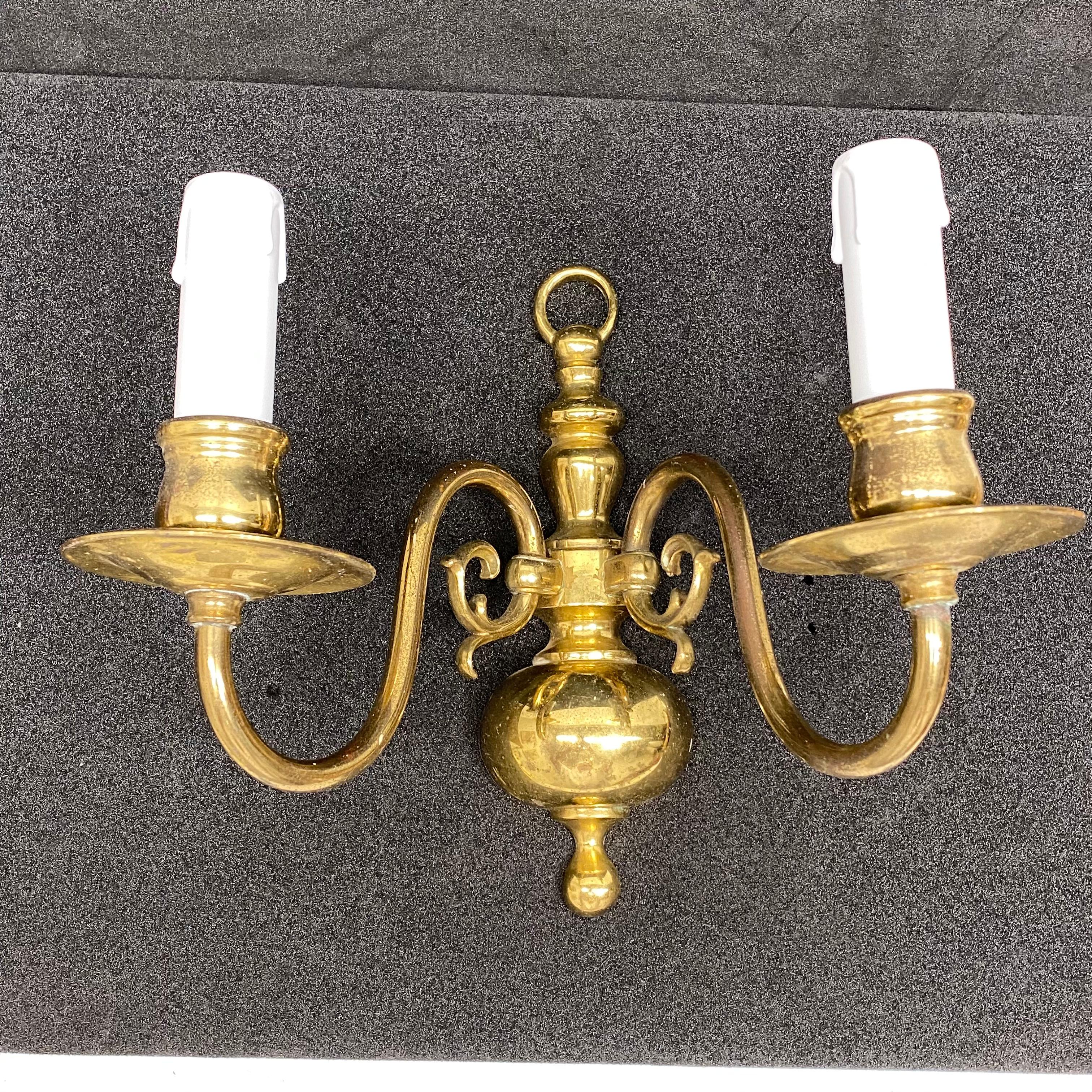 Pair of Solid Brass Two-Light Wall Sconces, Vintage, German, 1960s 5