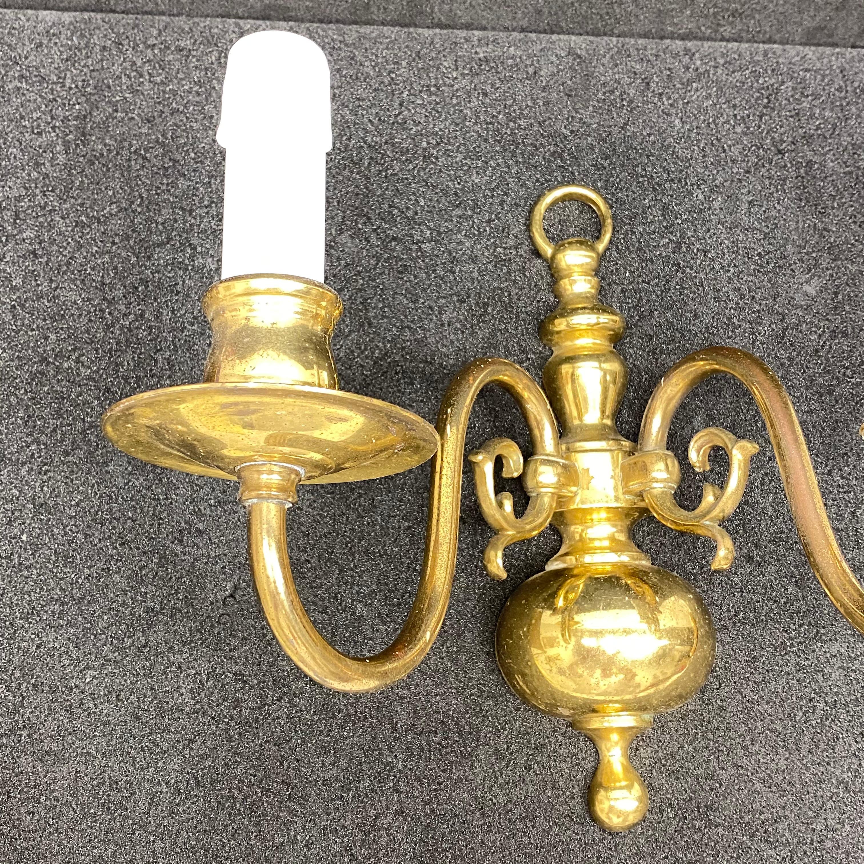 Pair of Solid Brass Two-Light Wall Sconces, Vintage, German, 1960s 6