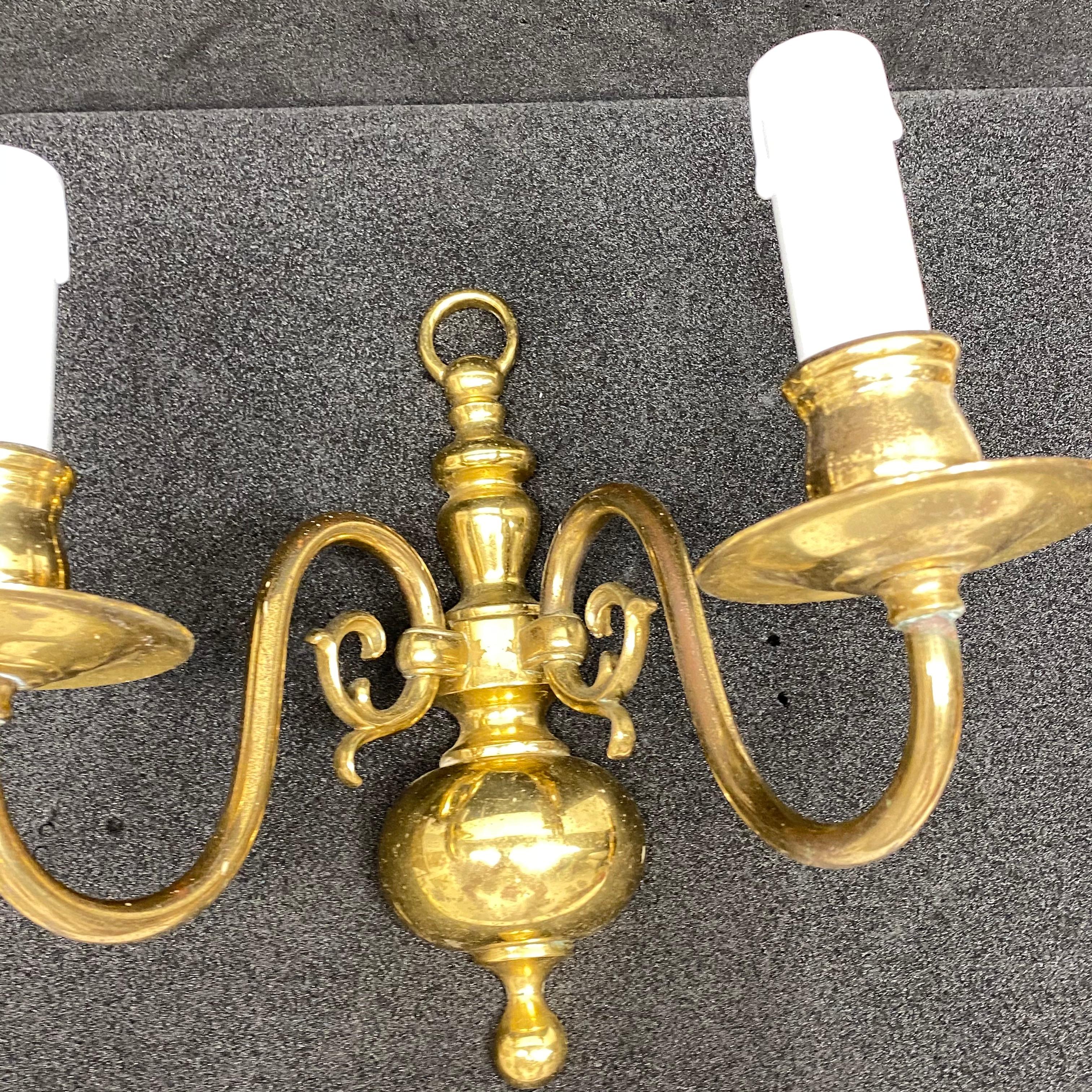 Pair of Solid Brass Two-Light Wall Sconces, Vintage, German, 1960s 7